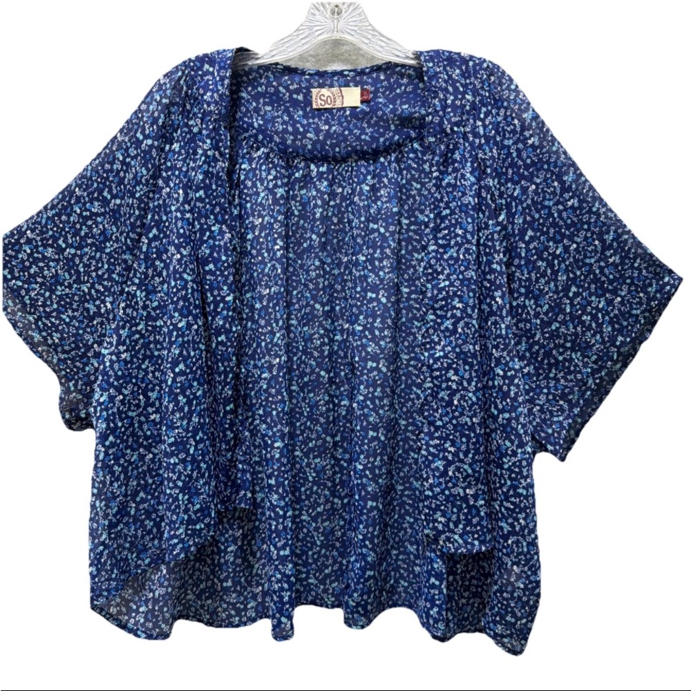 SO Women's Navy Floral Sheer Open Cardigan size XL Feminine/Flowy/Spring